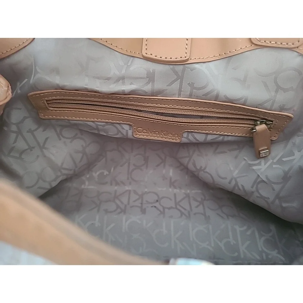 Calvin Klein Monogram CK Handbag‎ Hobo Bag Purse Off-White & Tan